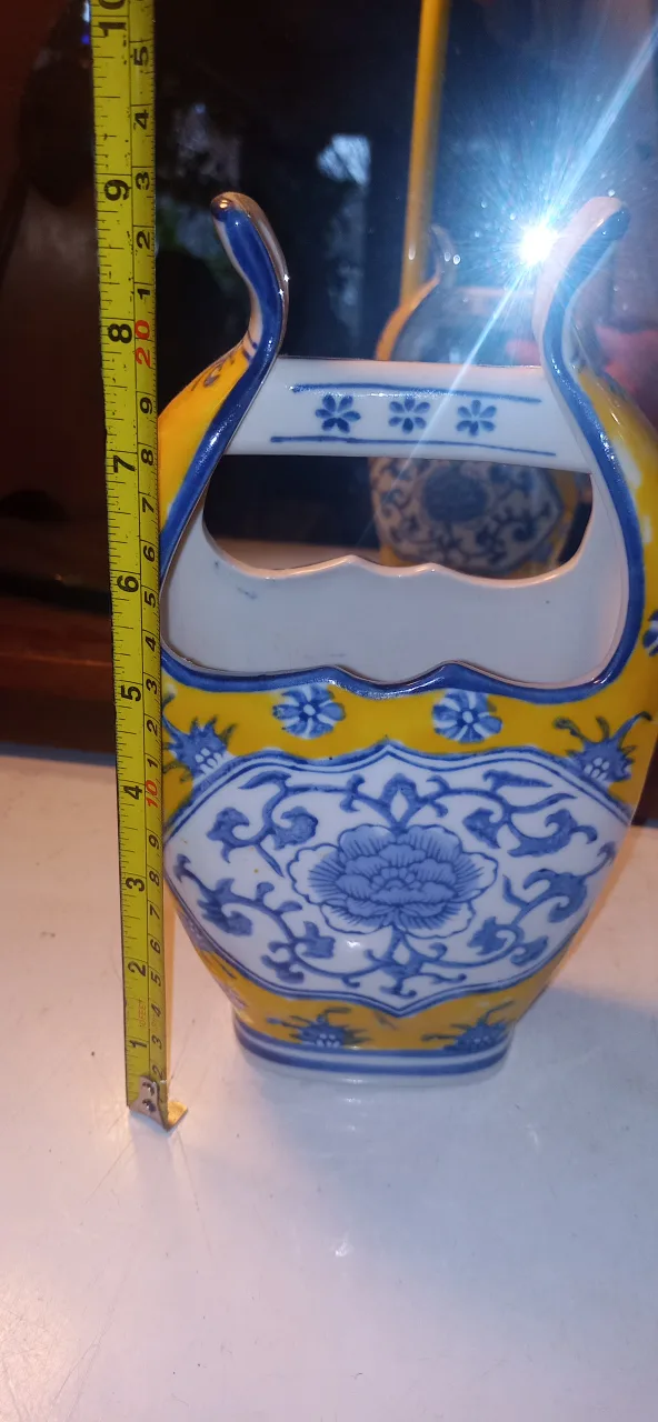 Vintage Yellow & Blue Floral Vase Stamped image indicator(3)