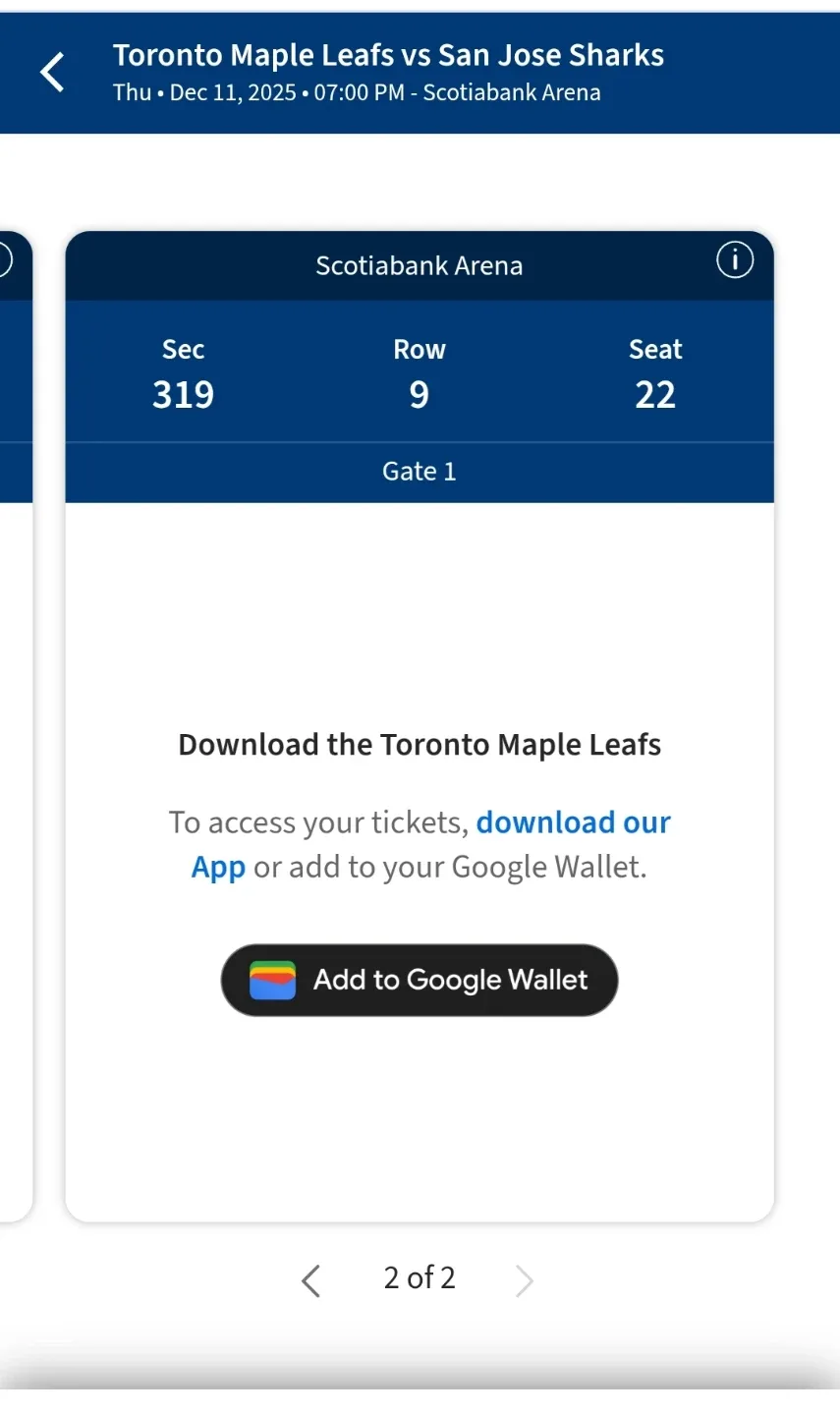 Toronto Maple Leafs vs San Jose Sharks Tickets