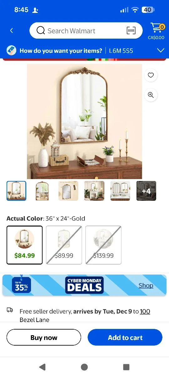 36" x 24" Gold Mirror