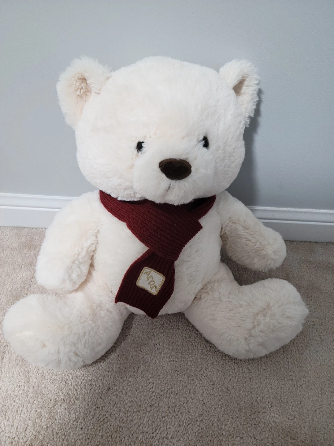 Plush White Teddy Bear with Scarf