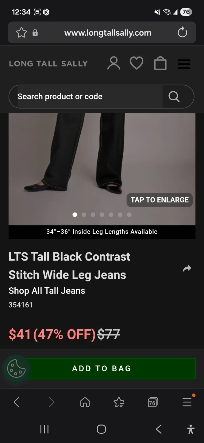 Long Tall Sally Black Contrast Stitch Wide Leg Jeans US 14 - photo 3