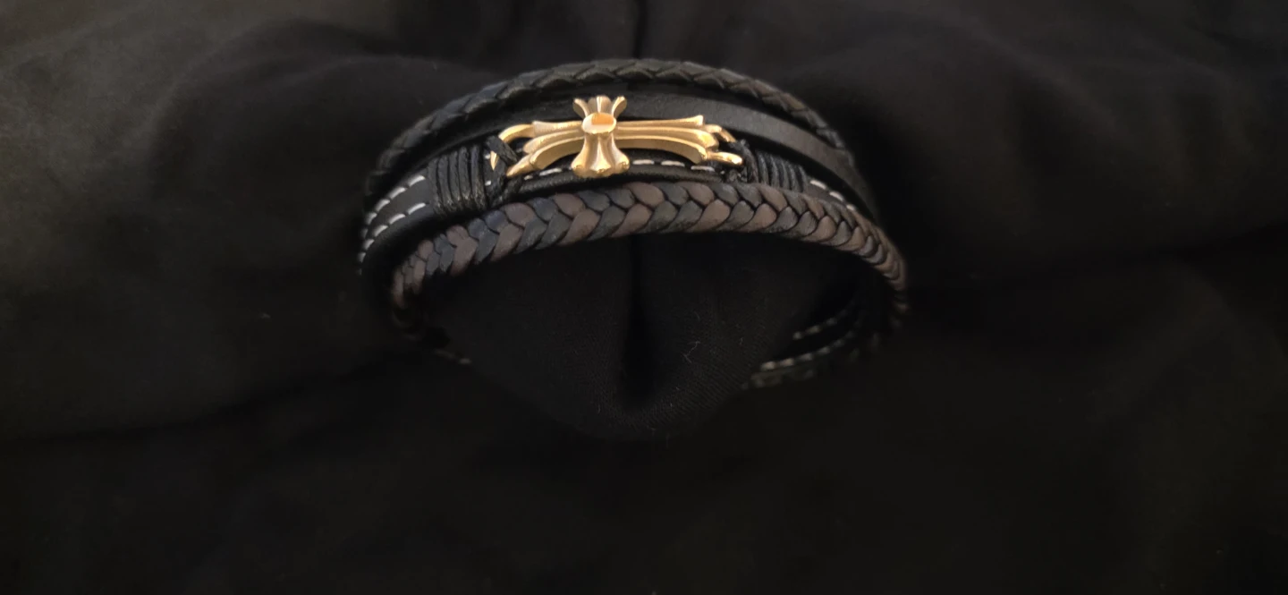 Leather Braided Bracelet with Cross
