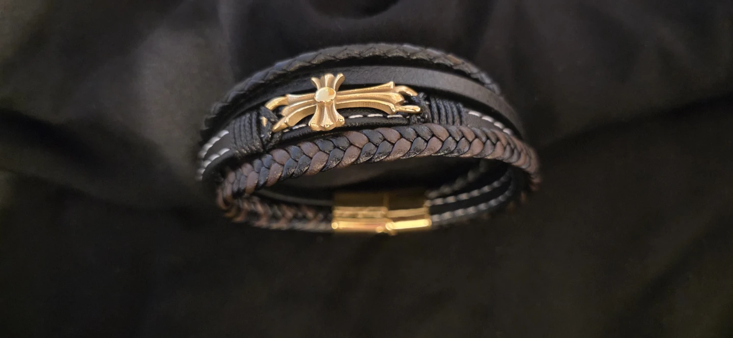 Leather Braided Bracelet with Cross - photo 2