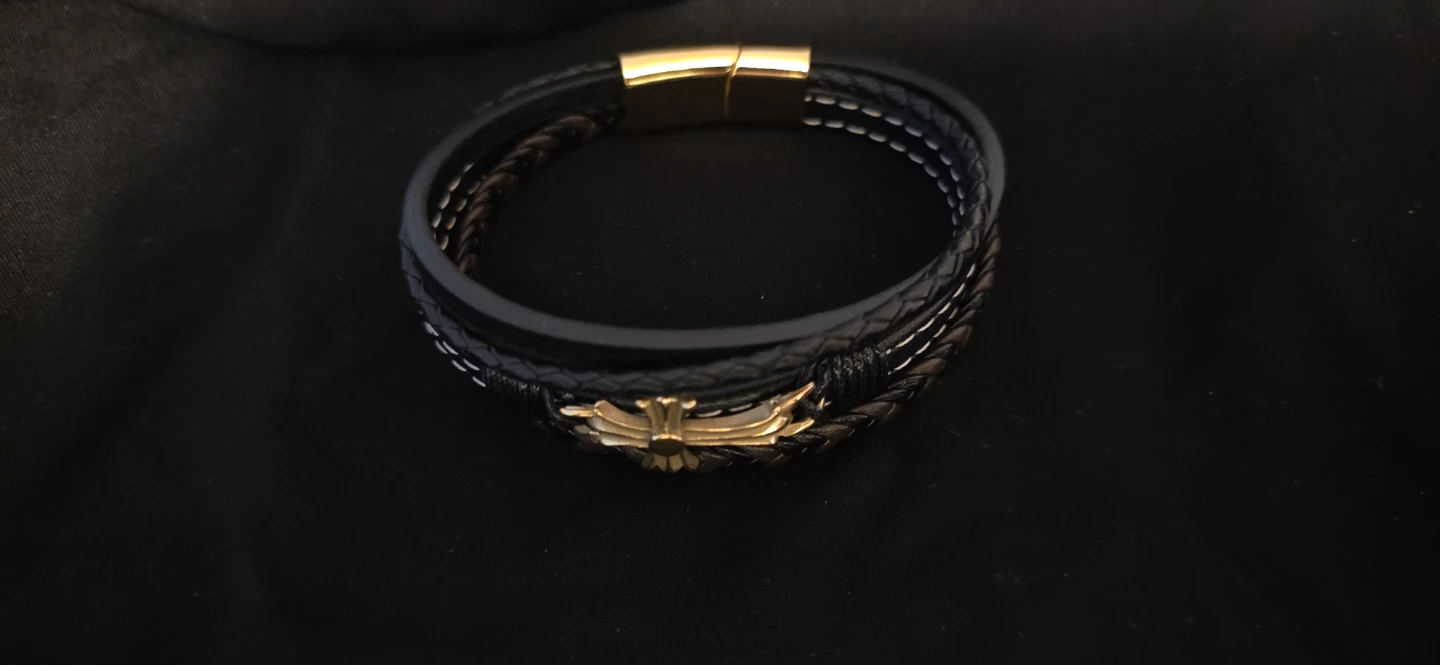 Leather Braided Bracelet with Cross - photo 3