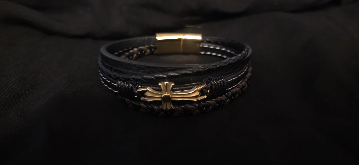 Leather Braided Bracelet with Cross - photo 4