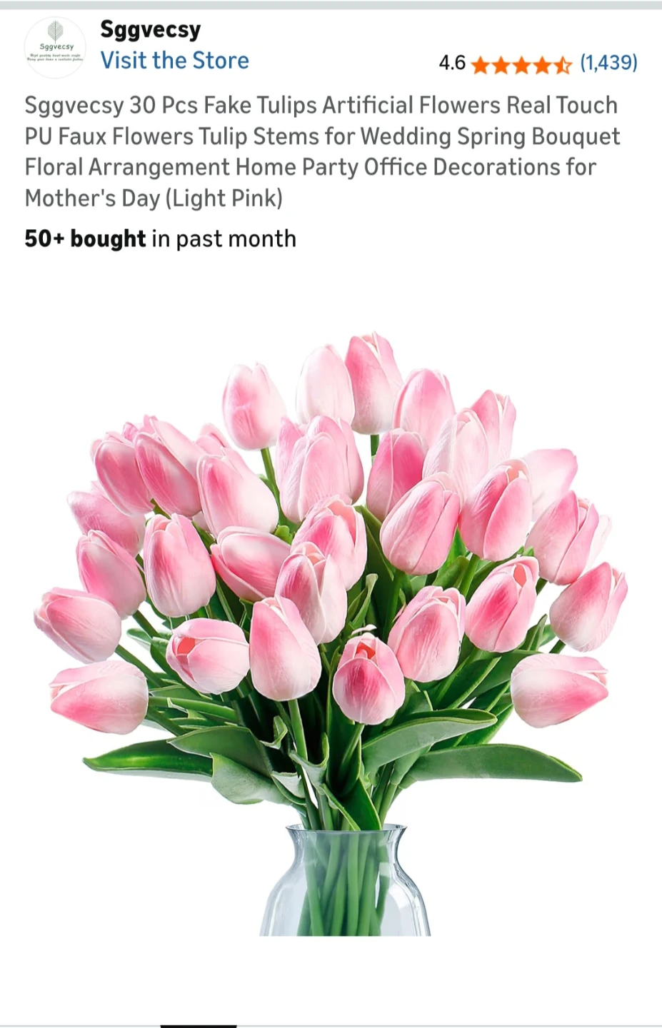 Sggvecsy 30 Pcs Fake Tulips - Light Pink
