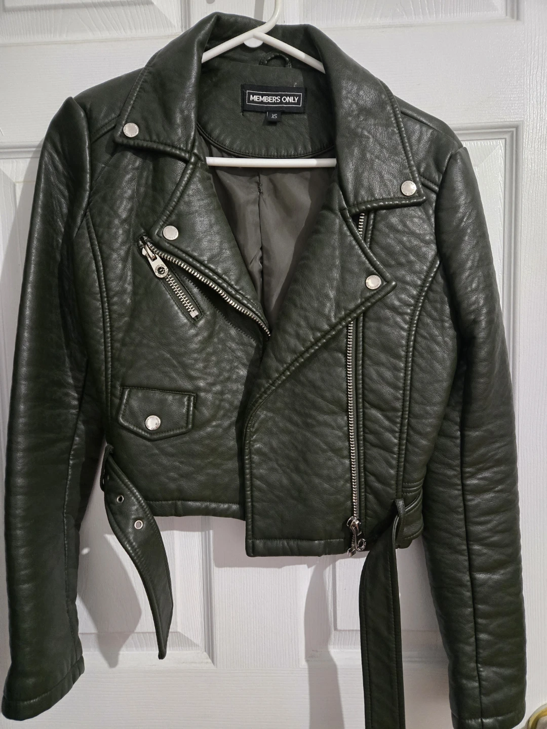 Members Only XS Olive Green Faux Leather Jacket