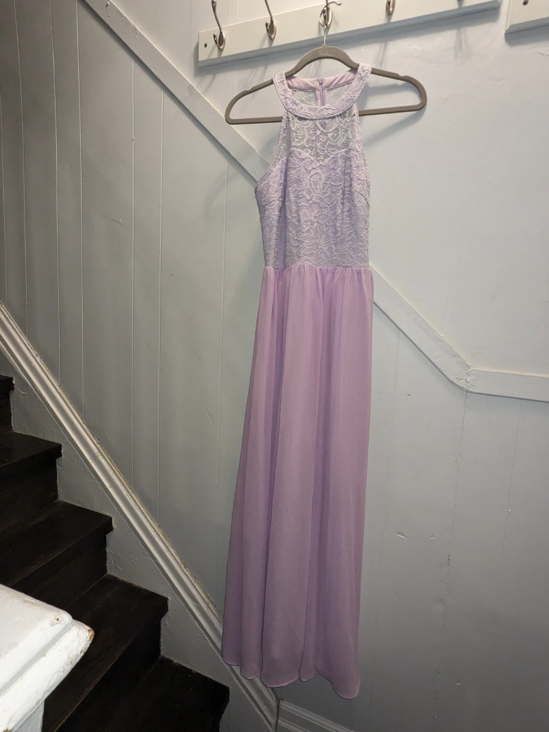 Wedtrend violet long dress with white lace size medium