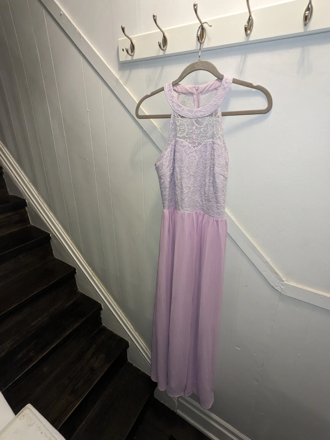 Wedtrend violet long dress with white lace size medium - photo 2