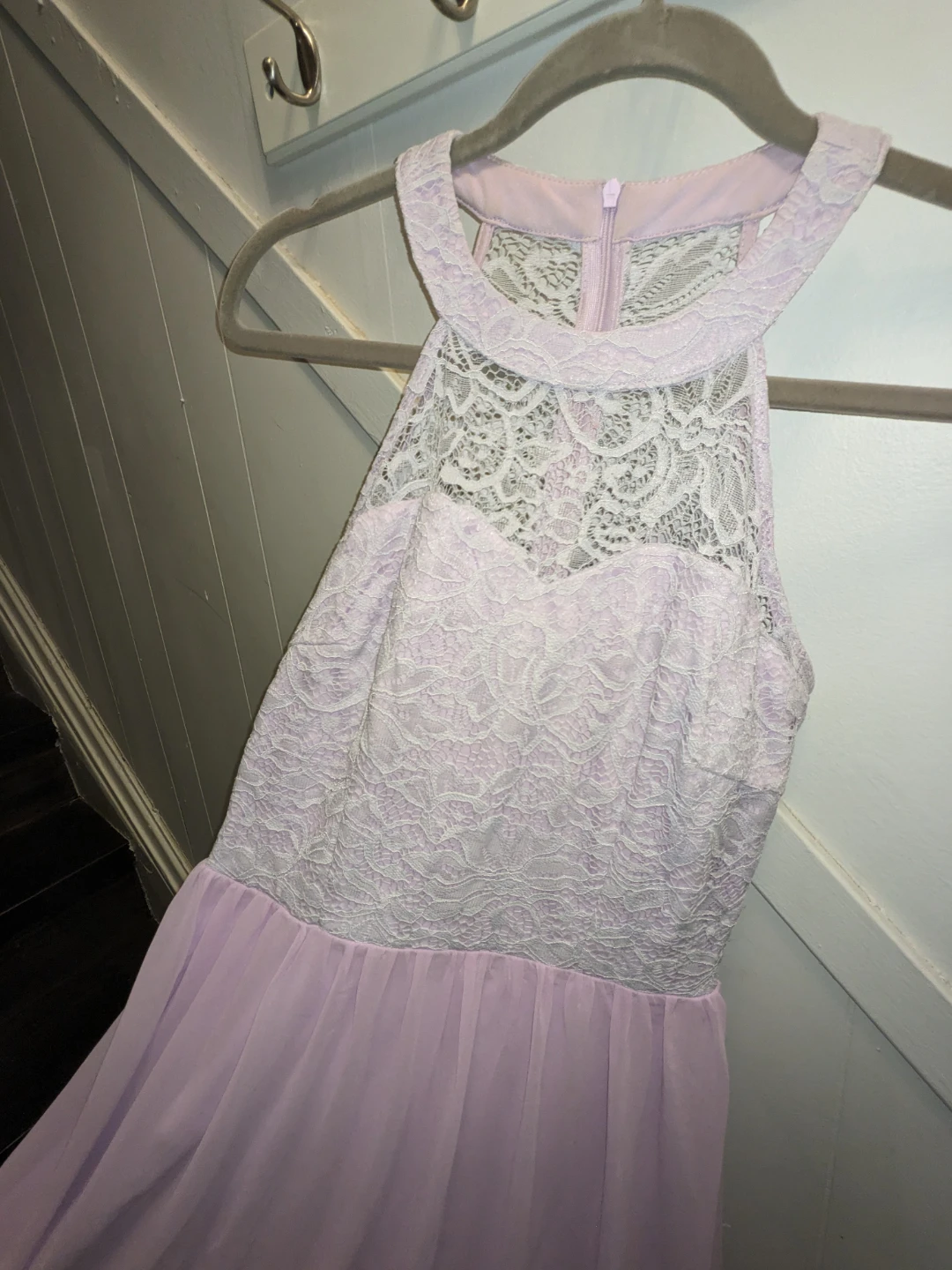 Wedtrend violet long dress with white lace size medium - photo 3