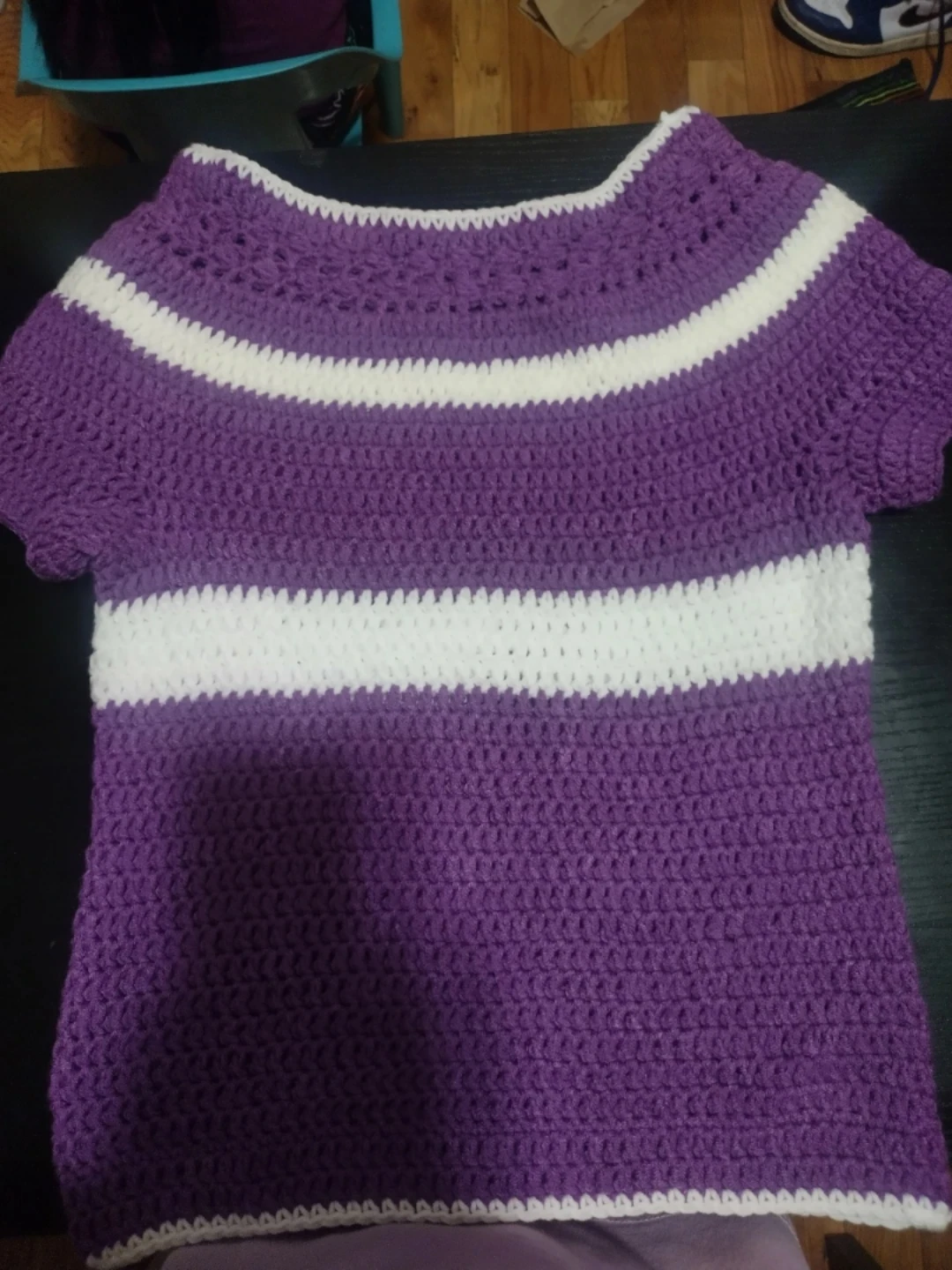 Purple & White Crocheted Top - photo 2