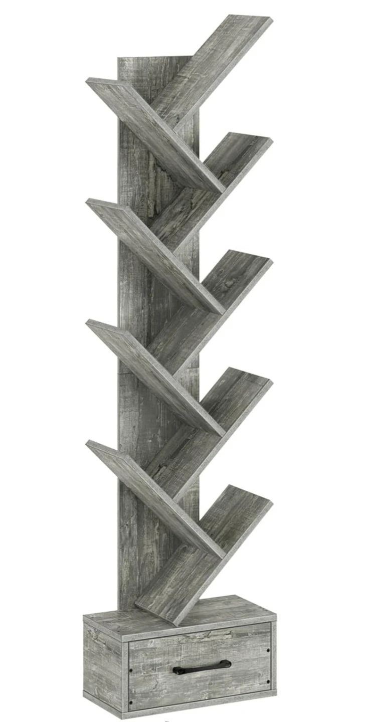 Grey Tree Bookshelf with Drawer - photo 2