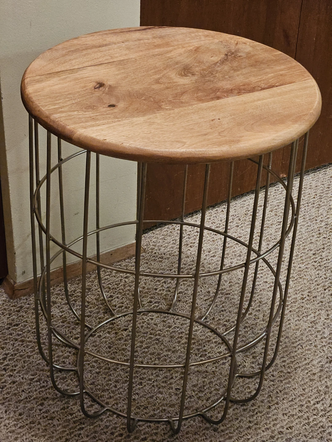 Round Wood & Metal Accent Table