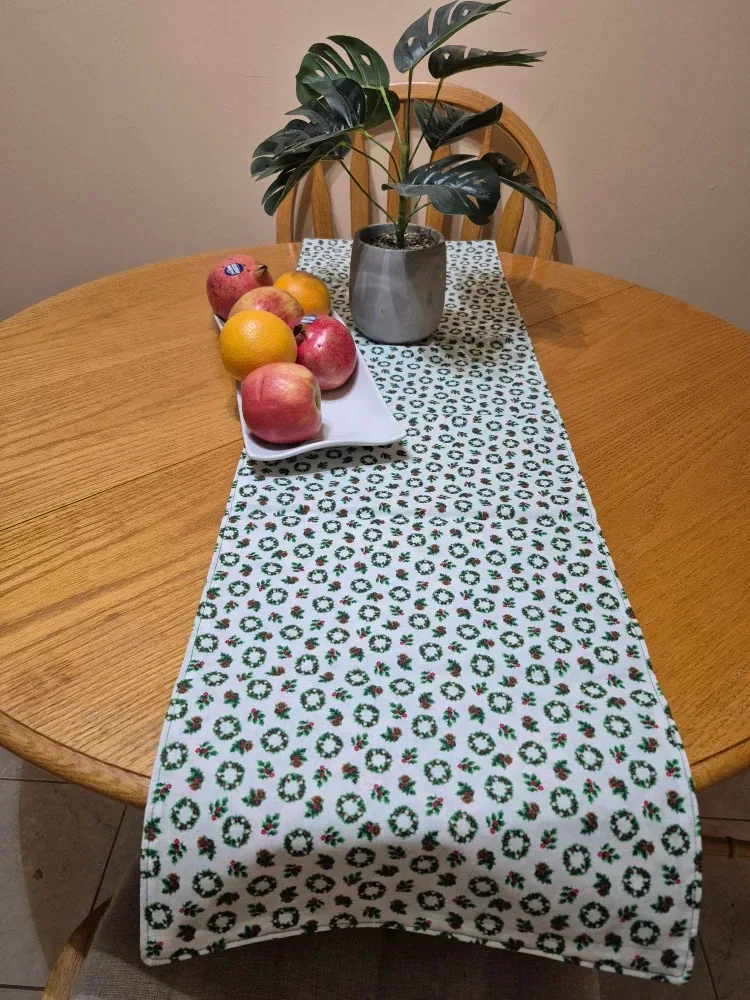 Handmade Christmas Table Runner, hollies and wreaths