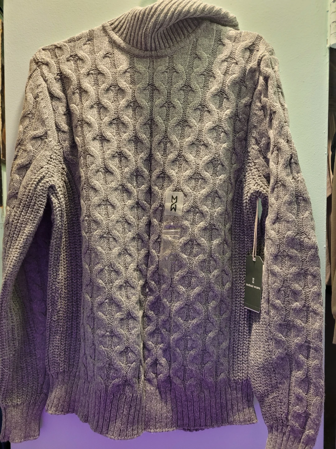 Mutual Weave Gray Cable Knit Turtleneck - Size M - photo 3