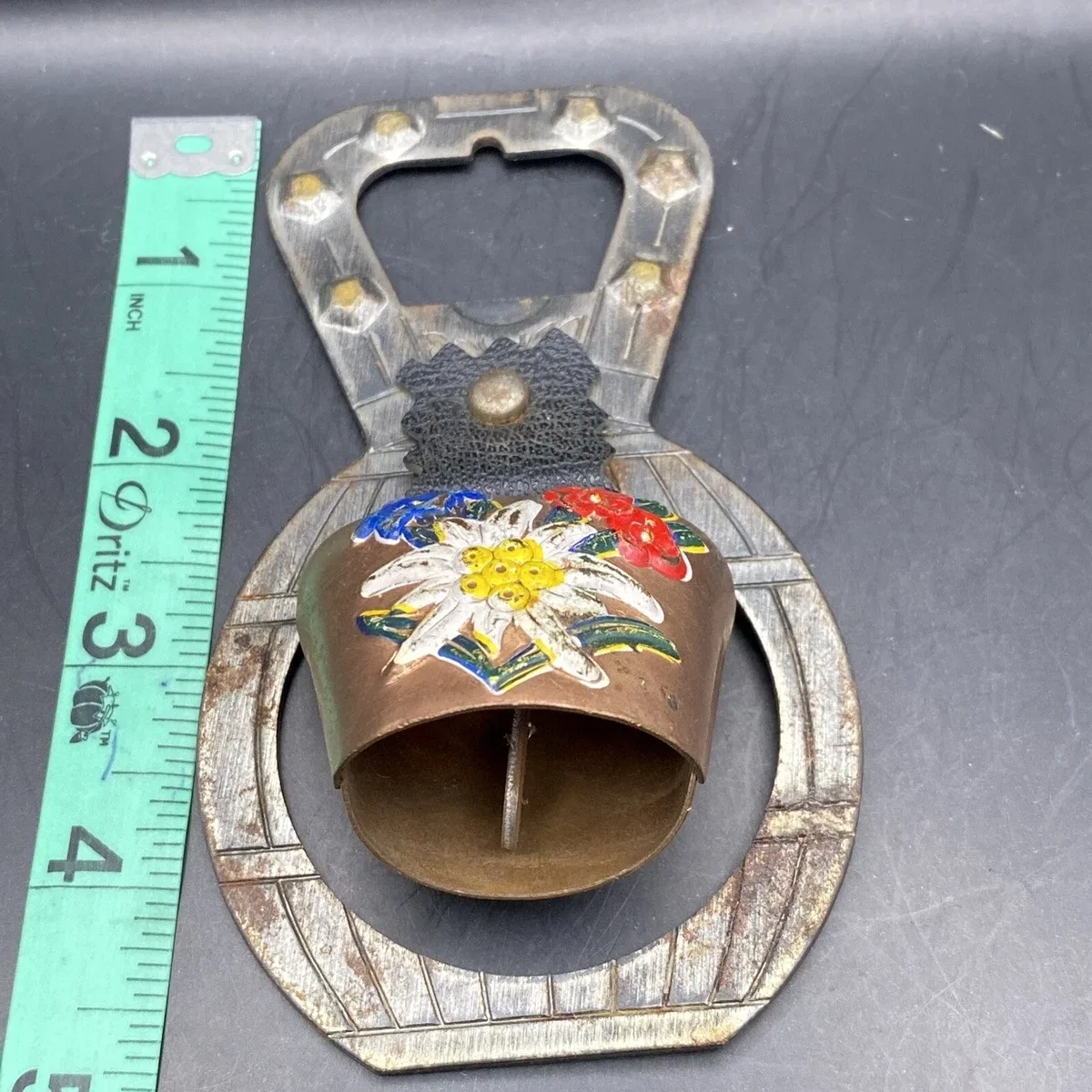 Swiss Cow Bell /bottle opener with Edelweiss Flowers image indicator(3)