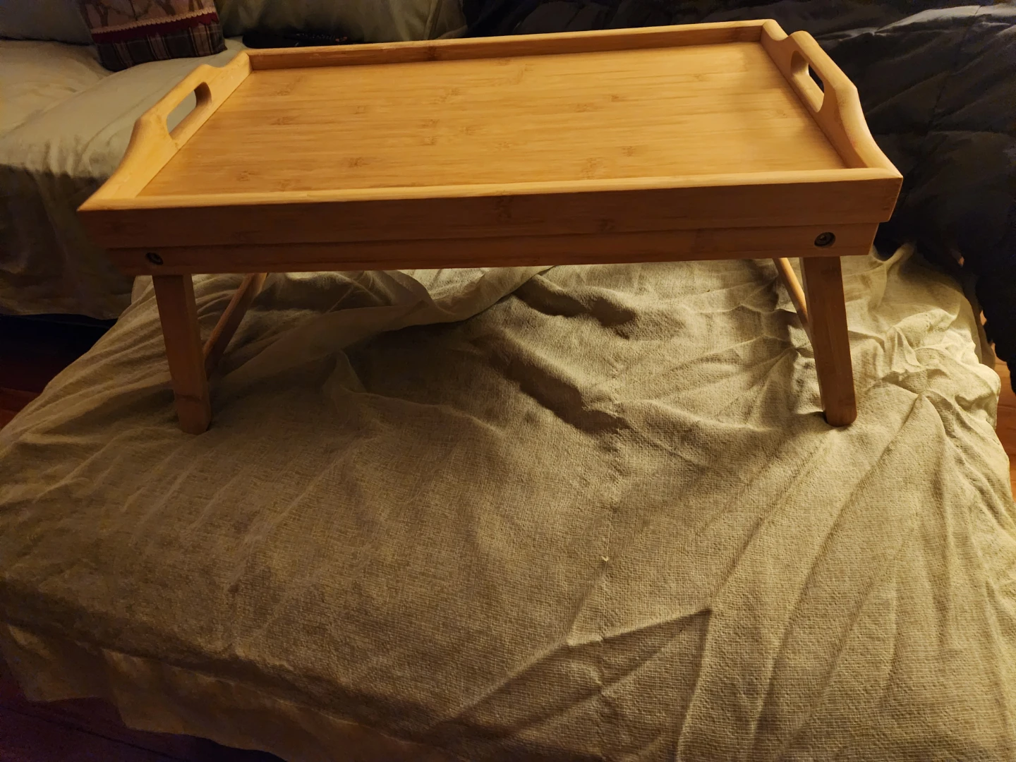 Wooden Bed Tray Table with Folding Legs