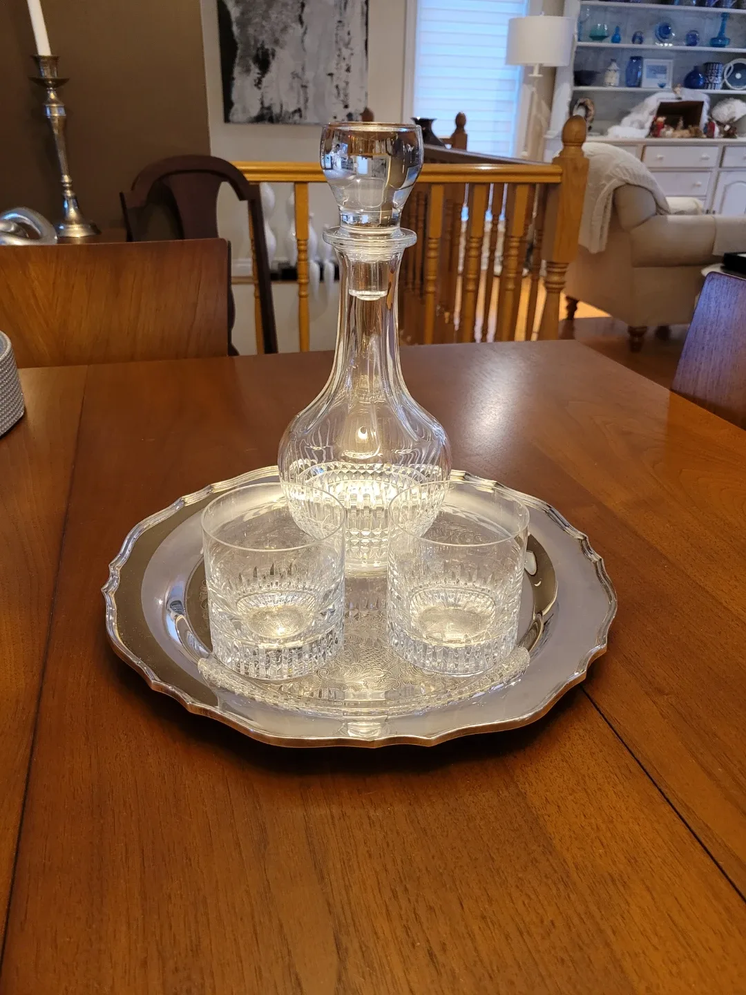 Crystal Decanter Set with Tray and 2 Glasses