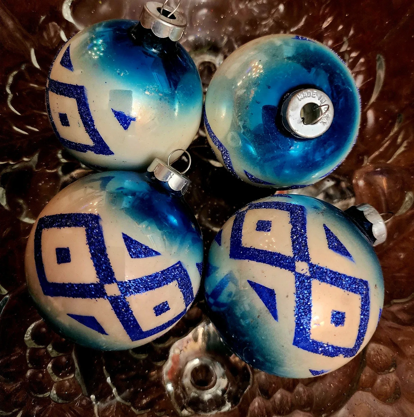 Vintage Blue & White Christmas Ornaments (Set of 4)