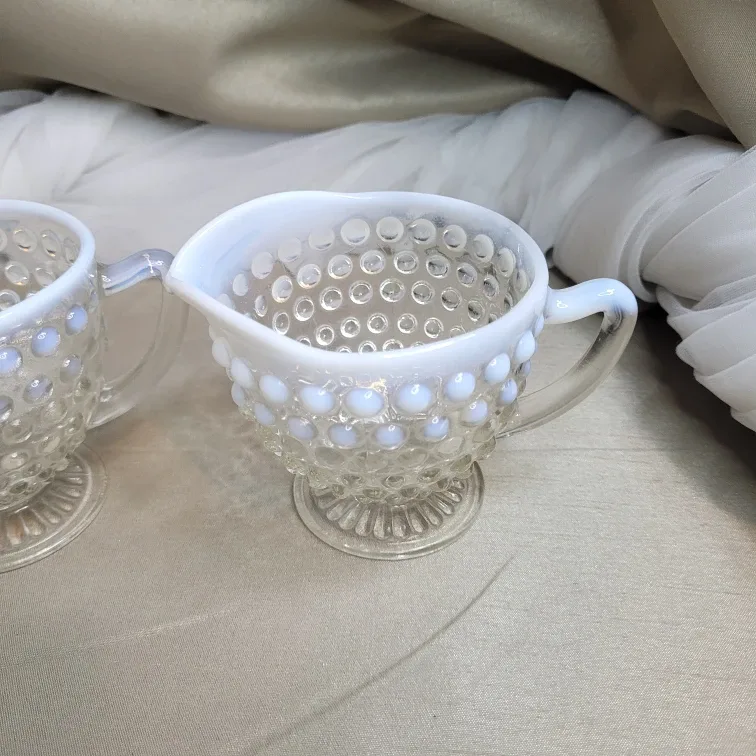 Vintage Anchor Hocking Moonstone Hobnail Cream and Sugar Set image indicator(2)