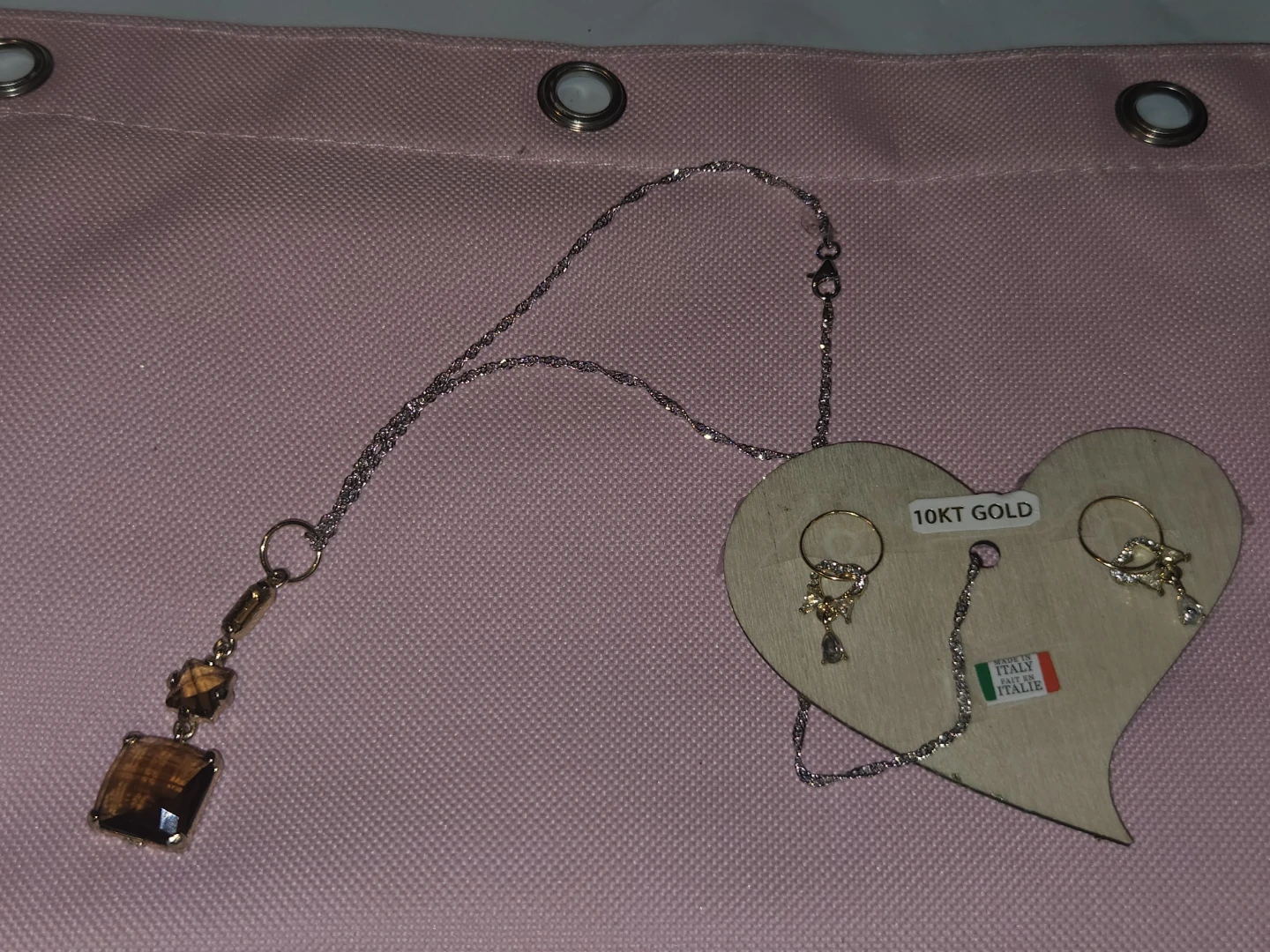 10KT Gold Earrings & Silver Necklace with Pendant Set - photo 2