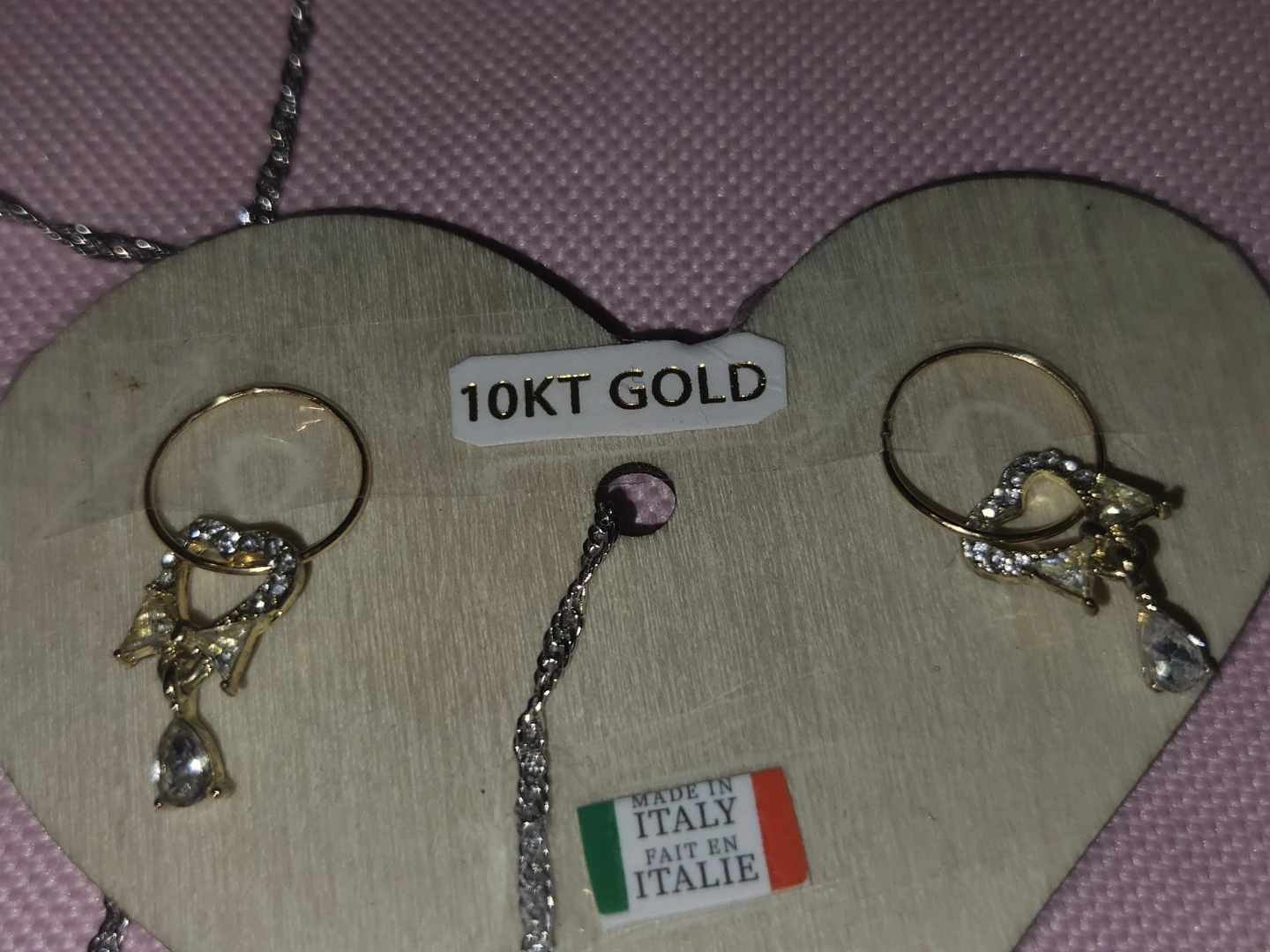 10KT Gold Earrings & Silver Necklace with Pendant Set - photo 3