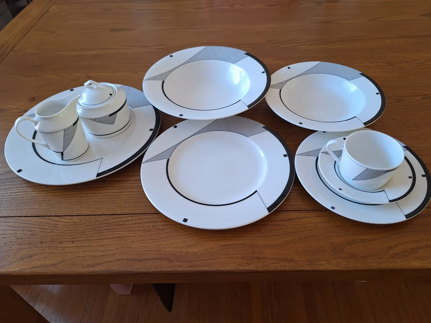 White & Black Geometric Dinnerware Set