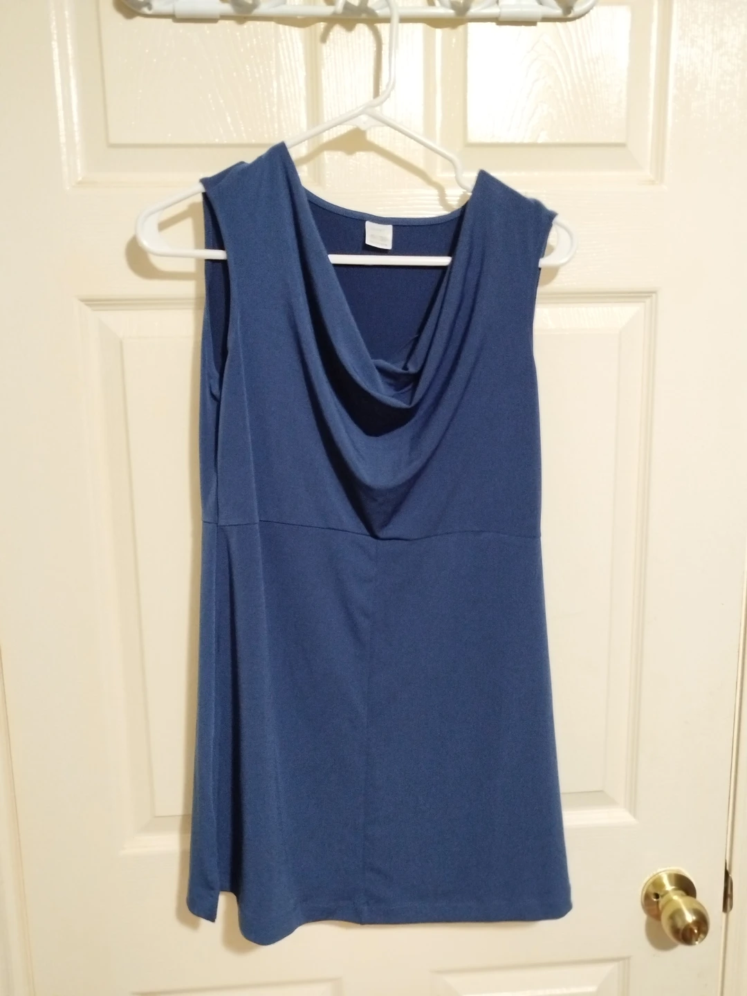Blue Sleeveless Cowl Neck Top