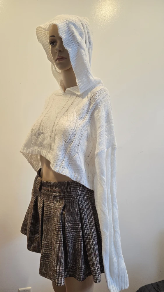 Oversized White knitted hoodie xs-L #Cleanout