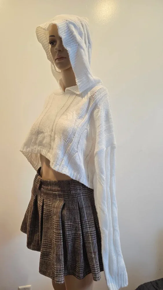 Oversized White knitted hoodie xs-L #Cleanout