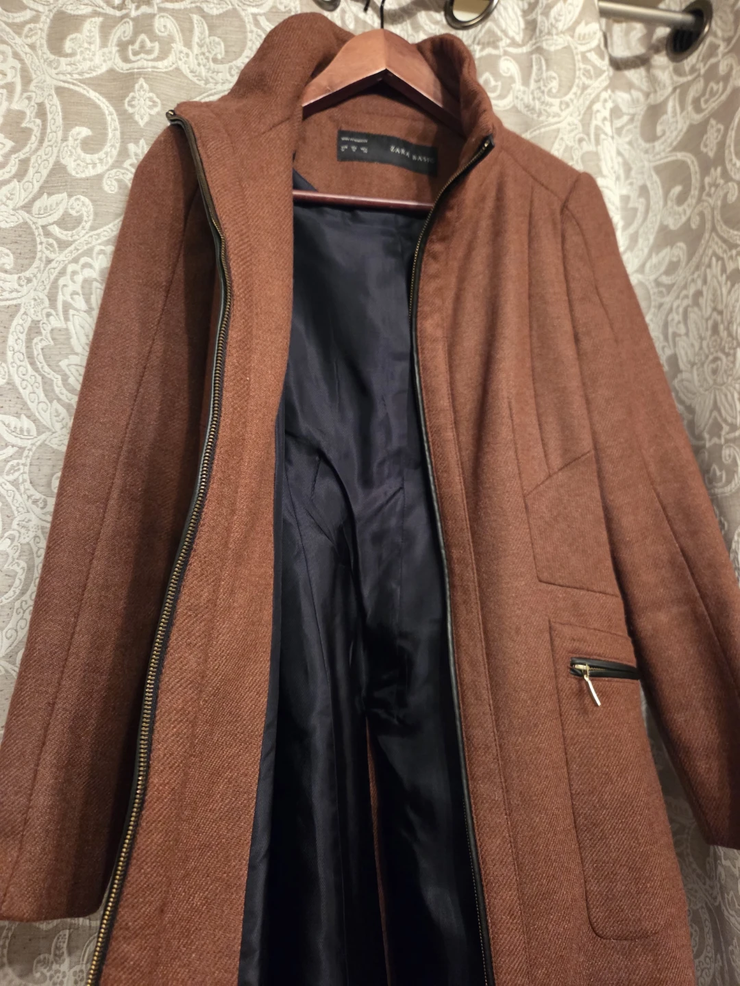 Zara Basic Brown Wool Blend Coat - Size M