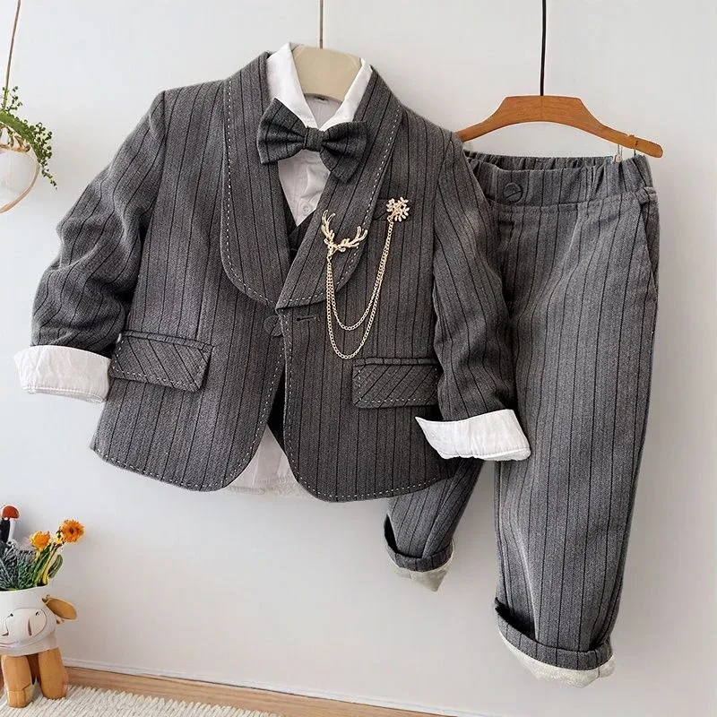 Boys' Grey Striped Suit Set. #Cleanout