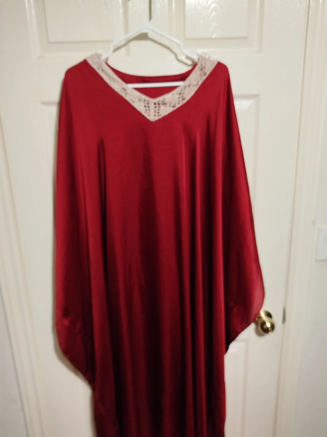 Red Kaftan Dress with Lace Detail