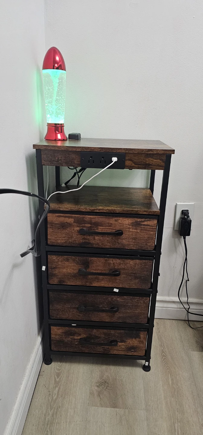 Wood & Metal Nightstand with Drawers & USB Ports - photo 2