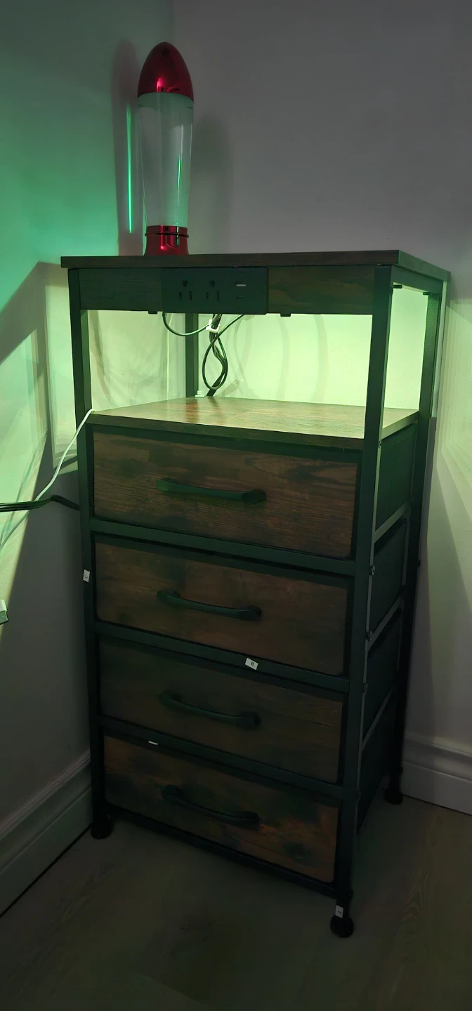 Wood & Metal Nightstand with Drawers & USB Ports - photo 5