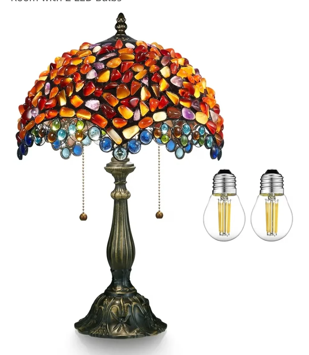 Tiffany Style Agate Amber Stained Glass Table Lamp — 12”x12”x19"