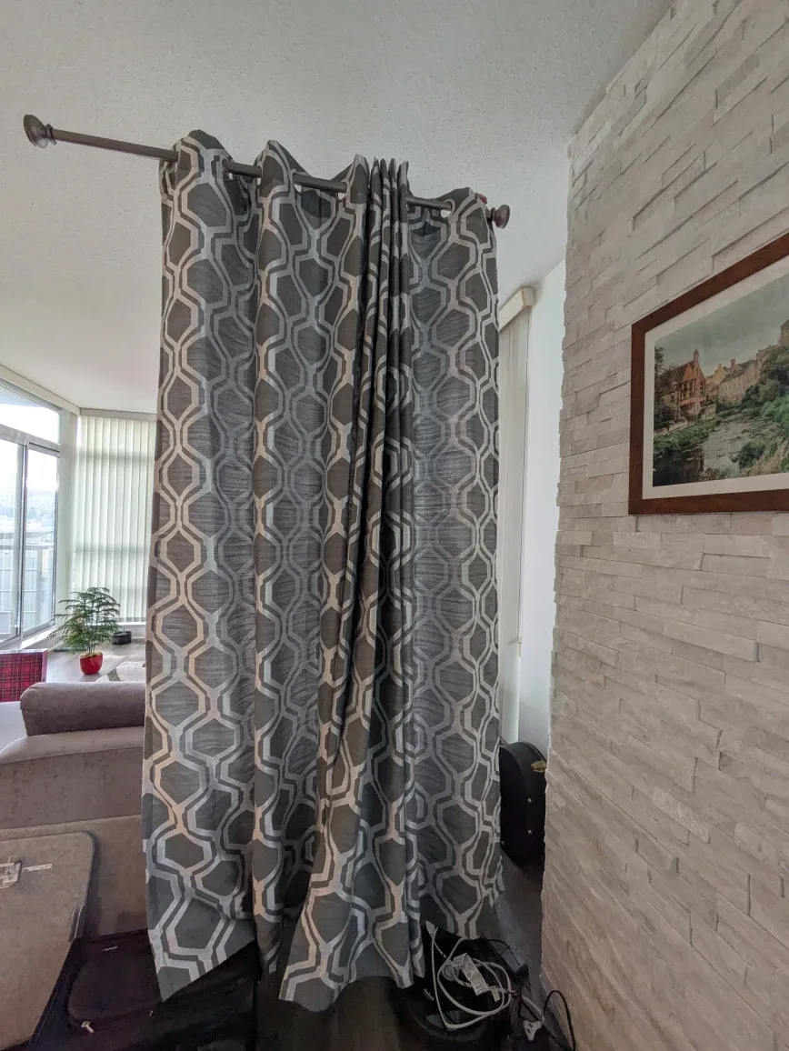 2 Panel Grey Patterned Curtains with Rod