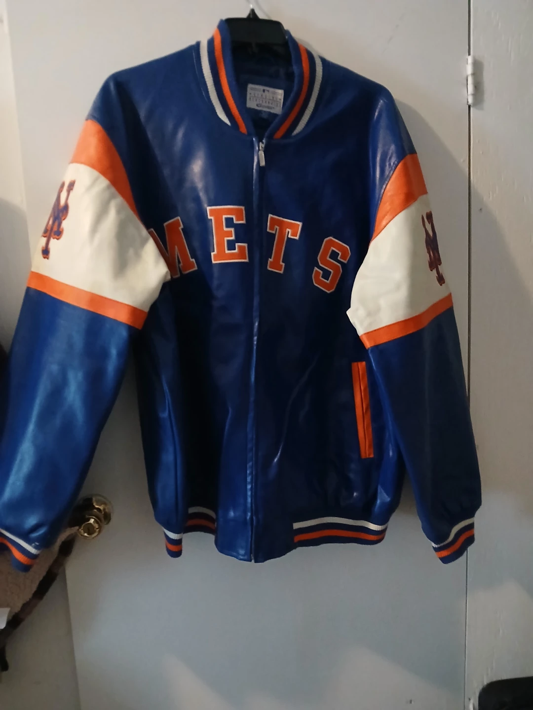Mets Baseball Leather Jacket Blue/Orange
