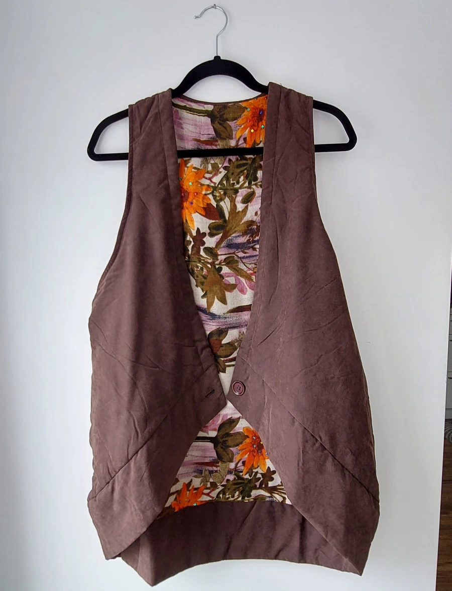 Handmade Brown Floral Lined Vest - New - photo 2