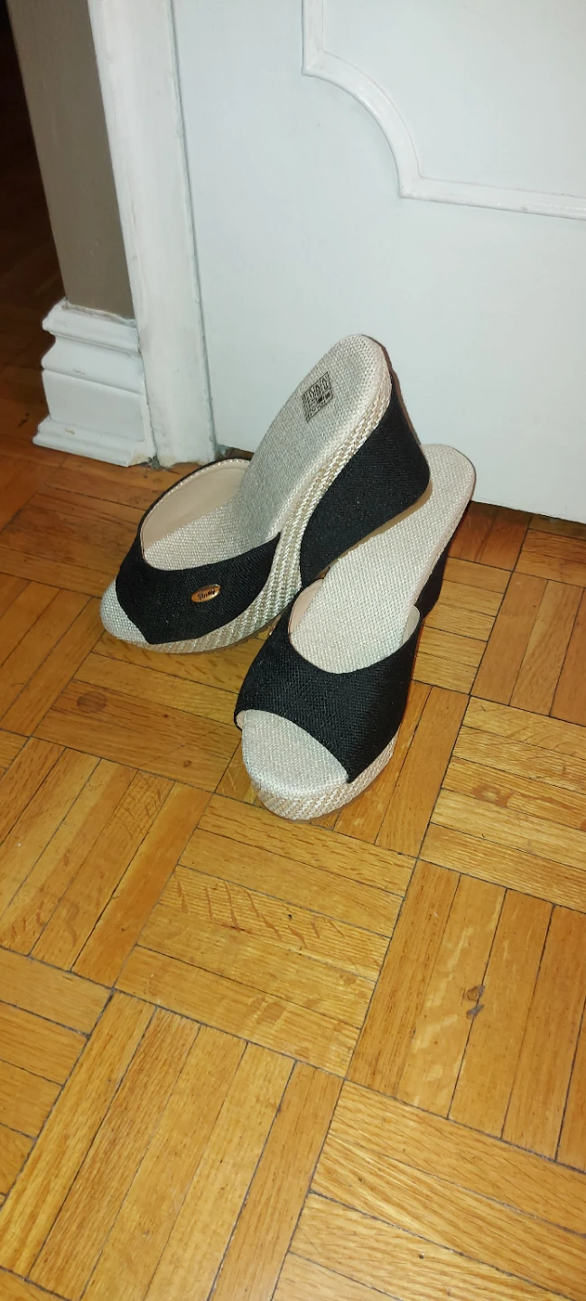 Black Wedge Heel Slides - Size 9