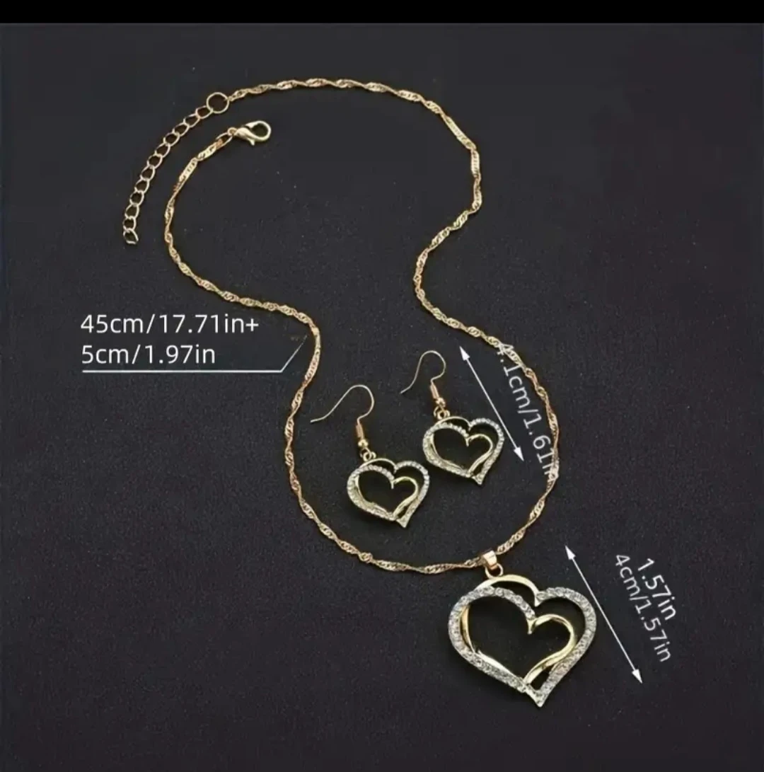 Gold Heart Pendant Necklace & Earrings Set - photo 4
