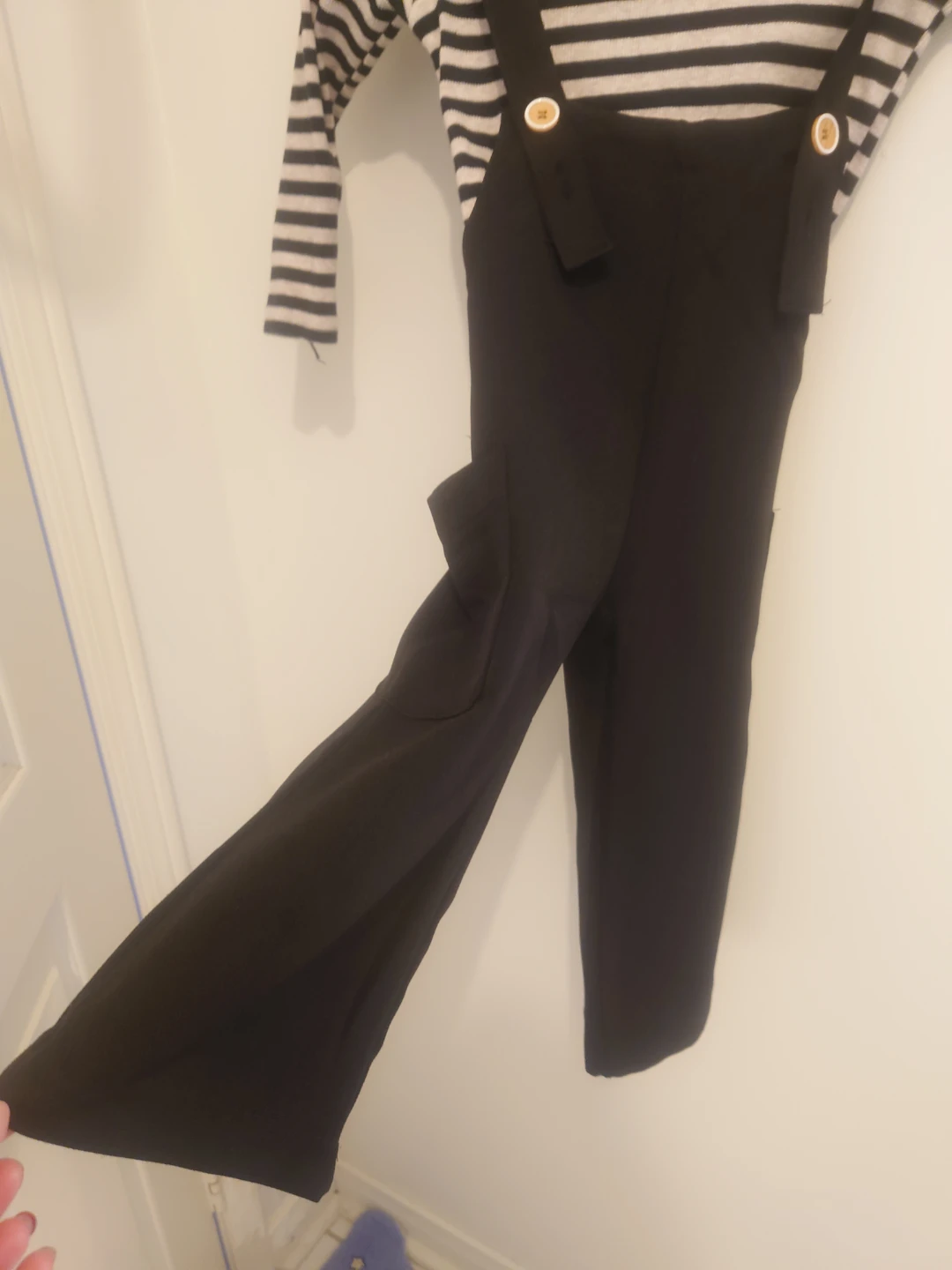 Kids Striped Top & Black Overalls Set - photo 3