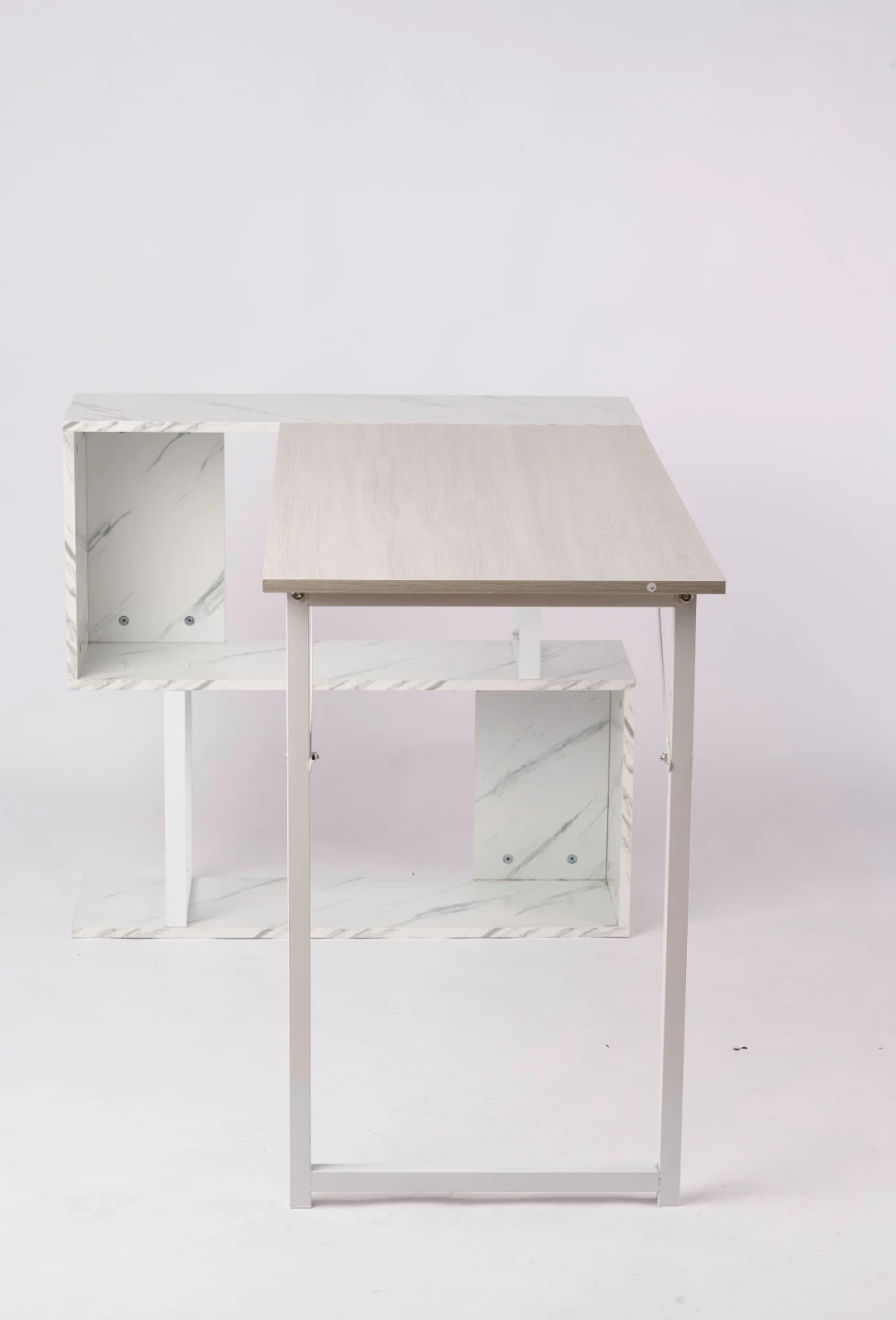 Modern White & Marble Desk with Shelves - photo 3