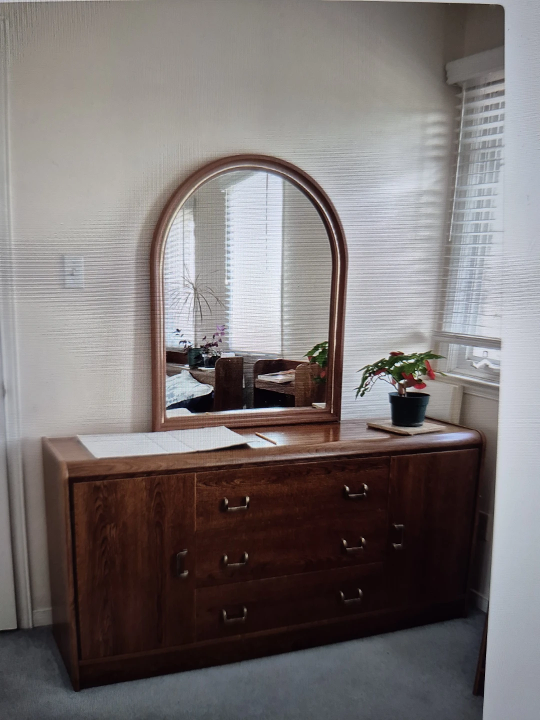Vintage Wood Dresser with Mirror