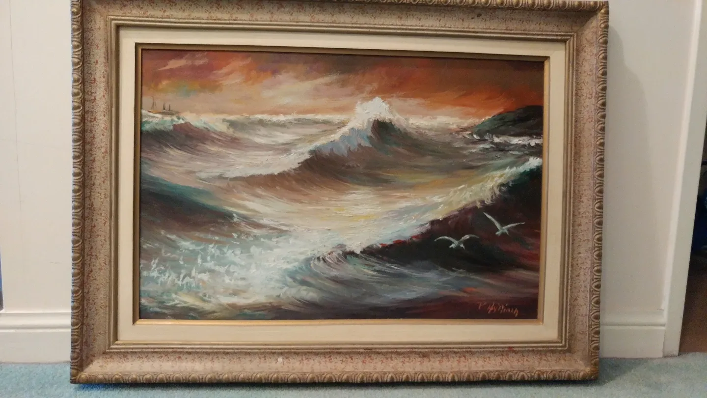 Framed Ocean Wave Painting