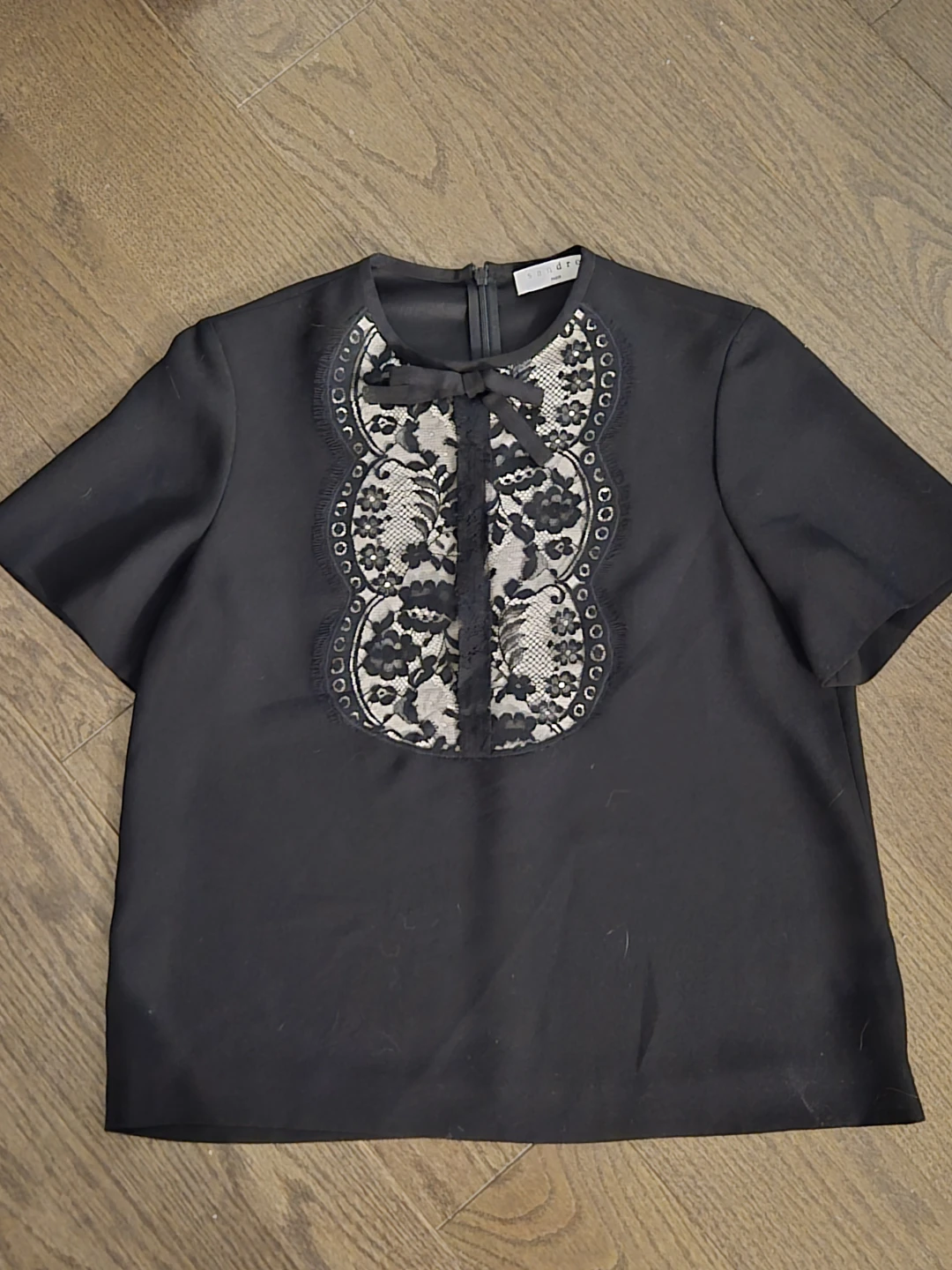 Sandro Paris Black Lace Detail Top