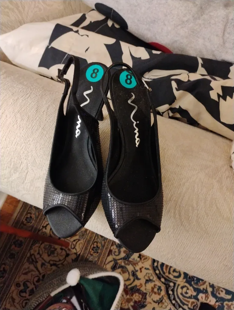 Nina Black Slingback Heels - Size 8