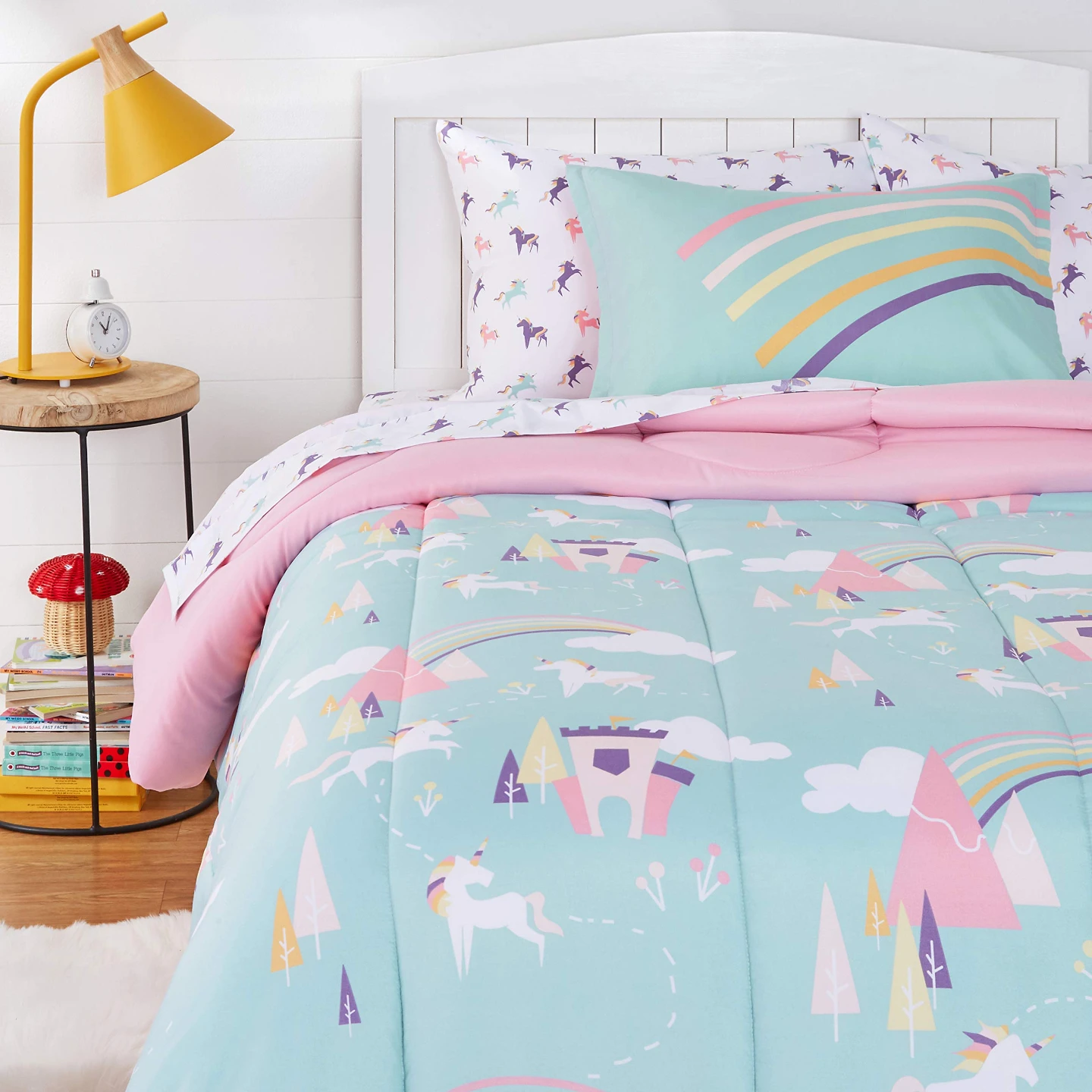 kids easy wash microfiber bed in a bag bedding set unicorn