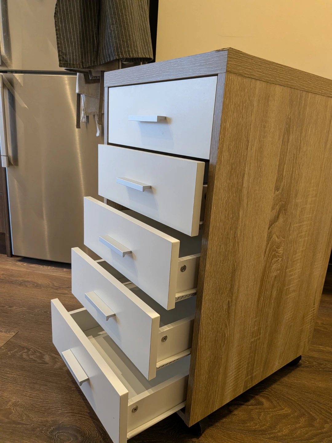 5-Drawer Rolling Cabinet - White & Wood - photo 2