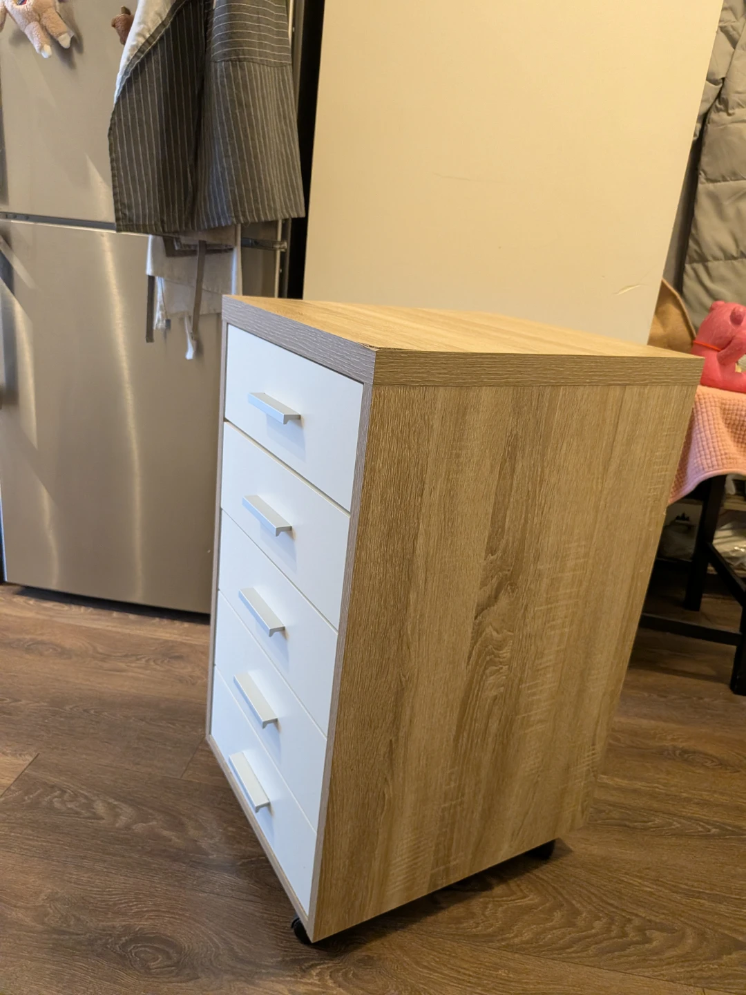 5-Drawer Rolling Cabinet - White & Wood - photo 3